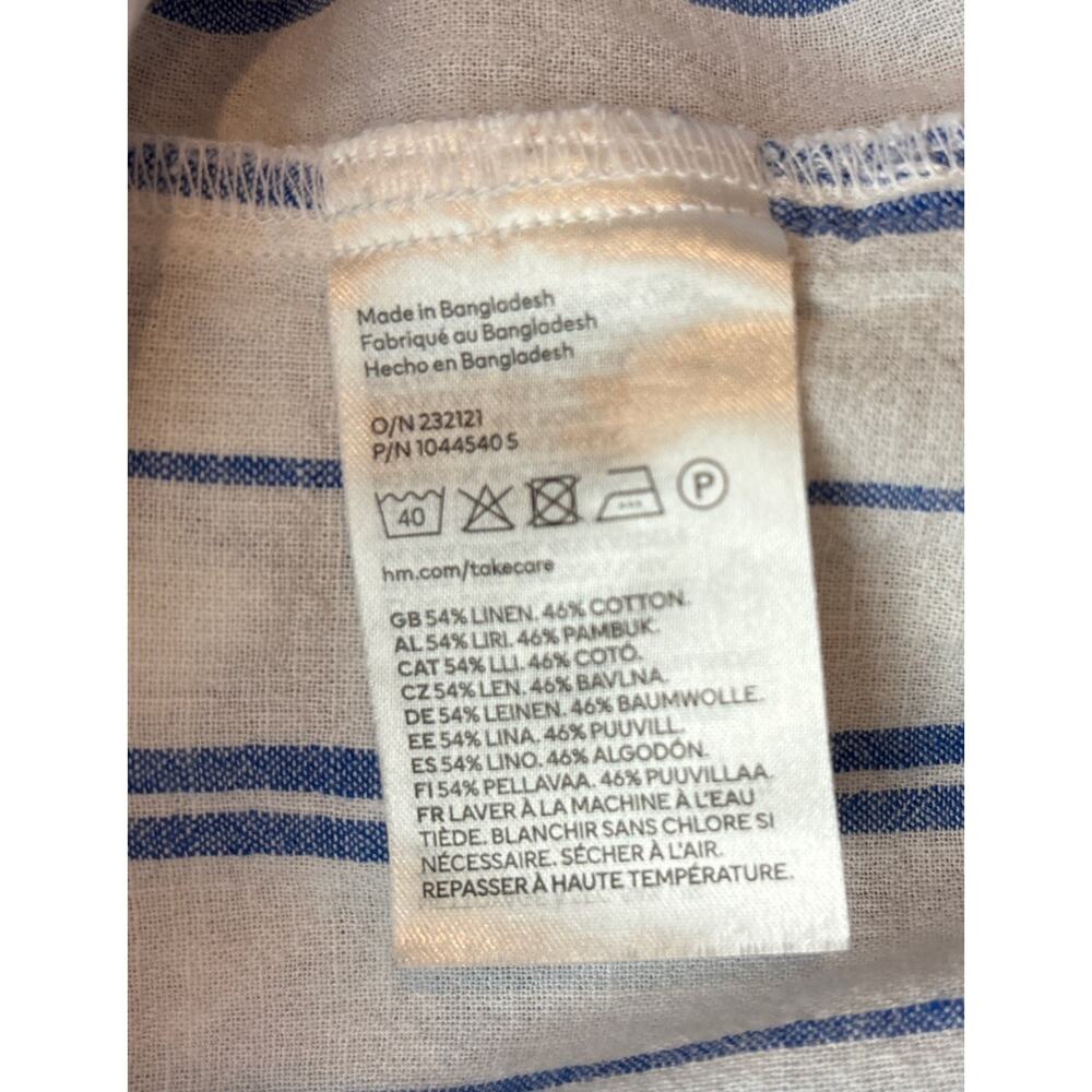H&M Linen Blend Stripe Tunic Shirt Dress White Blue XL Costal Cover-Up - Picture 4 of 8
